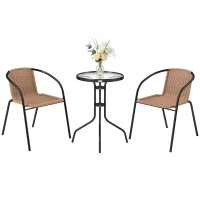 Outsunny Ensemble de jardin salon de jardin en résine tressée 3 pièces 2 fauteuils + 1 table basse plateau en verre trempé(m-11)