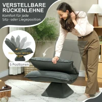 HOMCOM Chaise de sol pivotante à 360°, fauteuil pliable en velours avec dossier réglable 5 positions, 70x62x95cm, gris foncé(m-5)
