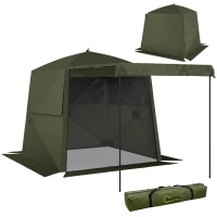 Outsunny Pop Up Gazebo Waterproof Instant Shelter with Awning Mesh Windows for Camping Patio 2 x 2 m, Army Green(m-10)