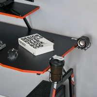 HOMCOM Mesa Gaming Escritorio para Computadora PC con Soporte para Monitor y Altavoz Portavasos Gancho para Auriculares Fibra de Carbono 120x60x94,5 cm Negro(m-8)