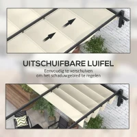 Outsunny Tuinpaviljoen 3 x 3m, uitschuifbaar dak, wandmontage, metalen frame, crèmewit(m-5)