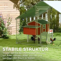 PawHut Walk in Chicken Run w/ Cover, Feeding Door, Hanging Feeder, Perch, for 6-8 Poultry(m-8)