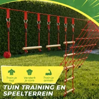 AIYAPLAY Ninja Line Kinderen 10m Slackline Set met turnringen schommel klimladder klimnet voor 3-6 jaar 1000x300x180 cm Rood(m-8)