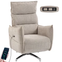 HOMCOM Drehbarer Elektrischer Relaxsessel für Erwachsene, Sessel mit Leinenoptik-Stoff und Ladeanschlüssen, Beige(m-11)