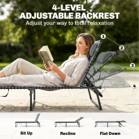 Outsunny Folding Sun Lounger, with Four-Position Back - Light Grey(m-4)