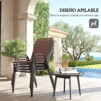 Outsunny Set de 4 Sillas de Exterior Apilables Asiento de Malla Respaldo Alto y Marco de Acero para Jardín Marrón Oscuro y Negro(m-4)