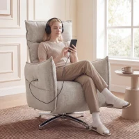 HOMCOM Drehbarer Elektrischer Relaxsessel für Erwachsene, Sessel mit Leinenoptik-Stoff und Ladeanschlüssen, Beige(m-2)