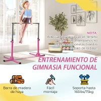 HOMCOM Barra de Gimnasia para Niños de +3 Años Barra de Entrenamiento Altura Ajustable 92-150 cm Carga 75 kg 194x121x150cm Rosa(m-5)
