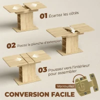 HOMCOM Table à manger extensible rectangle pour 4 à 6 personnes, table de cuisine 110-130 cm, 6 étagères ouvertes, bois naturel(m-5)