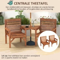 Outsunny Bistro-set 3-delig van hout, weerbestendig tuinmeubelset met lamellenontwerp en parasolgat Verkoold(m-6)