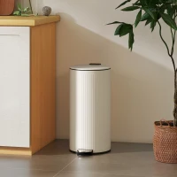 HOMCOM Poubelle cuisine 30L, poubelle à pédale avec seau intérieur amovible, couvercle à fermeture douce, 36x30x60,5cm, crème(m-10)