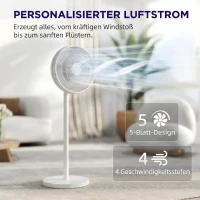 HOMCOM Ventilator de Podea cu Telecomandă, Reglabil pe Înălțime, 4 Viteze, Oscilație 80°, Timer 10 Ore, Alb, Ø40x90.5-118.5Î cm(m-4)