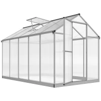 Outsunny Serre de jardin en aluminium polycarbonate, serre avec fenêtres supérieures réglables, porte battante, abri extérieur résistant aux intempéries pour plante fleur, 303x183x195 cm, transparent(m-1)
