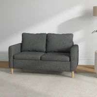 HOMCOM Canapé 2 places style contemporain pochettes sur les accoudoirs pieds en bois revêtement tissu aspect lin - gris(m-10)