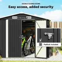 Outsunny 12 x 8 ft Garden Shed, Outdoor Storage Shed with 4 Vents and Lockable Double Doors, Dark Grey(m-7)