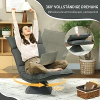 HOMCOM Chaise de sol pivotante à 360°, fauteuil pliable en velours avec dossier réglable 5 positions, 70x62x95cm, gris foncé(m-4)