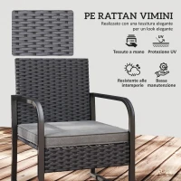 Outsunny Salotto da Giardino in Rattan con 2 Poltrone da Esterno e Tavolino con Piano in Vetro, Nero(m-5)