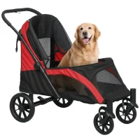 PawHut Hundewagen, Faltbarer Hundebuggy für große Hunde, Haustierwagen mit 4 Rädern, Sicherheitsleinen, Bremsen, Schwarz(m-11)