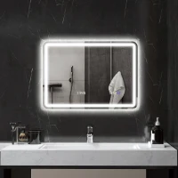 HOMCOM Miroir salle de bain Bluetooth avec éclairage LED 50 x 70 cm, miroir lumineux mural avec horloge, antibuée, argenté(m-2)