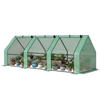 Outsunny Mini Serre de Jardin mini serre tunnel 270L x 90l x 90H cm cm toit pointu Acier PE Haute densité 140 g/m² Anti-UV 3 fenêtres avec Zip enroulables Vert(m-11)