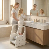 AIYAPLAY Kinder-Tritthocker, von 3 auf 2 Stufen verstellbar, mit Handgriff, Rutschfest, für verschiedene Räume, Kunststoff, Grau(m-2)