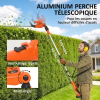 Outsunny Taille-Haies Électrique avec Manche Télescopique Lame 51 cm 2 Batteries 4,0 Ah  112,5x15x14,5cm, Orange(m-6)