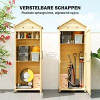 Outsunny Houten tuinkast extra hoge gereedschapsschuur met verstelbare plank magnetische deur gegalvaniseerd dak ventilatie(m-5)