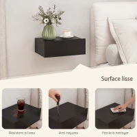 HOMCOM Lot de 2 tables de chevet murales, tables de nuit suspendues avec tiroir coulissant, 40 x 30 x 15 cm, noir(m-6)