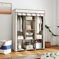 HOMCOM Armoire penderie multi-rangement - 8 étagères, 2 barres - non tissé crème(m-10)