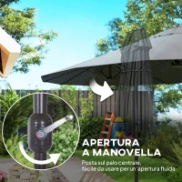 Outsunny Ombrellone Doppio a 12 Stecche con Base a Croce e Manovella, in Acciaio e Poliestere, 455x265x238 cm, Grigio(m-8)