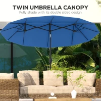 Outsunny Parasol ogrodowy, podwójny, regulowany, z korbką, daszkiem wentylacyjnym, poliester + stal, granatowy, 285 x 147 cm(m-5)