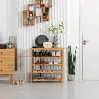 HOMCOM Étagère à chaussures à 5 niveaux, porte-chaussures en bambou avec 4 étagères à lattes, 80x29x82cm, effet bois naturel(m-7)