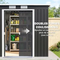 Outsunny Abri de jardin 2,77 m² 213 x 130 x 172 cm kit de fondation porte coulissante ventilations acier galvanisé gris foncé(m-5)