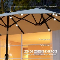 Outsunny dubbele zonwering, terrasscherm, kantelbaar, met zonnepaneel, 35 LED's, stalen frame, beige, 2,95 x 1,50 x 2,19 m(m-4)