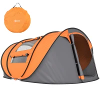 Outsunny Tenda da Campeggio Pop Up 2 Posti con 2 Porte, 4 Finestre e Telo Impermeabile, 263.5x220x123 cm, Arancione(m-11)