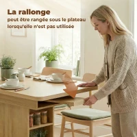HOMCOM Table à manger extensible rectangle pour 4 à 6 personnes, table de cuisine 110-130 cm, 6 étagères ouvertes, bois naturel(m-7)