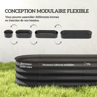 Outsunny Jardinière surélevée carré potager de jardin en acier modulable légumes, plantes, fleurs, dim. 195 x 62 x 30 cm gris(m-4)