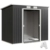 Outsunny Abri de jardin 2,77 m² 213 x 130 x 172 cm kit de fondation porte coulissante ventilations acier galvanisé gris foncé(m-11)