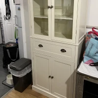 HOMCOM Freestanding Kitchen Cupboard, 5-tier Storage Cabinet with Adjustable Shelves and Drawer for Living Room, Dining Room, Cream White(m-11)