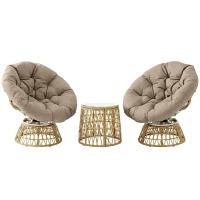 Outsunny Ensemble salon de jardin 3 pièces avec 2 fauteuils papasan pivotant et 1 tables basse ronde polyester résine tressée(m-11)