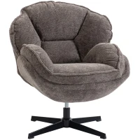 HOMCOM Moderner Wingback-Sessel, Samt-Armlehnsessel mit Vier-Sterne-Basis, S-Federn, 360° Drehfunktion, Grau(m-10)