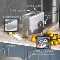 HOMCOM 12kg Countertop Ice Cube Machine, with Scoop - Silver-Tone(m-5)