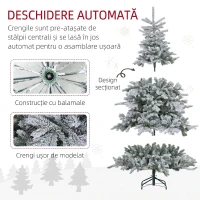 HOMCOM Pom de Crăciun Înzăpezit cu 1321 de Ramuri Ignifuge, din Plastic și Metal, Ø115x180 cm, Verde(m-6)