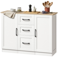 HOMCOM Buffet salon, meuble de rangement avec 2 portes à fermeture douce et 3 tiroirs, 110x35x80,4cm, blanc et bois naturel