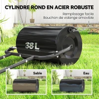 Outsunny Rouleau à gazon rouleau de jardin 50 cm, remplissage sable eau, poignée ergonomique, 58 x 32,5 x 113 cm, noir(m-4)