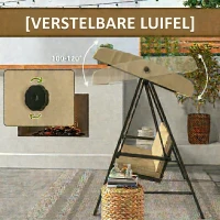 Outsunny Hollywoodschommel Tuinschommel Schommelbank, verstelbaar zonnedak, 200 cm x 125 cm x 175 cm, Beige + Bruin(m-6)
