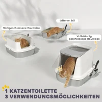 PawHut Katzentoilette Edelstahl, geschlossene Katzentoilette mit Schaufel, Geruchsbeutel, Einstieg Ausgang(m-9)