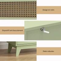 HOMCOM Commode 4 tiroirs meuble de rangement cannage en rotin aspect bois clair 80 x 35 x 95 cm vert(m-6)