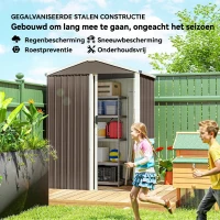 Outsunny Metalen tuinhuis 1,1 m², tuinschuur met zadeldak afsluitbare schuifdeur met handschoenen, 136 x 87 x 179 cm(m-4)