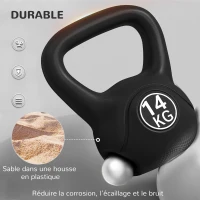 HOMCOM Kettlebell 14 kg, haltère avec poignée ergonomique, haltère à boule, musculation, entraînement, 27 x 21 x 31 cm noir(m-5)